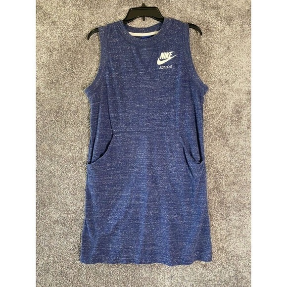 Nike Jersey Dress Womens Large Blue Sleeveless Pockets Swoosh‎ Sporty Athleisure - Picture 1 of 12